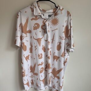 White and Brown Graphic Polo Shirt